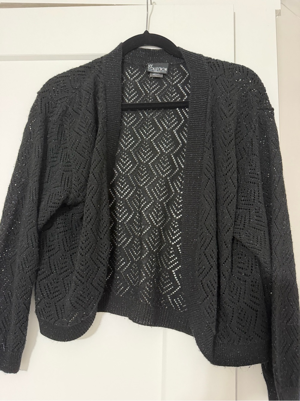 NY Collection Black Openfront Pointelle Knit Cardigan